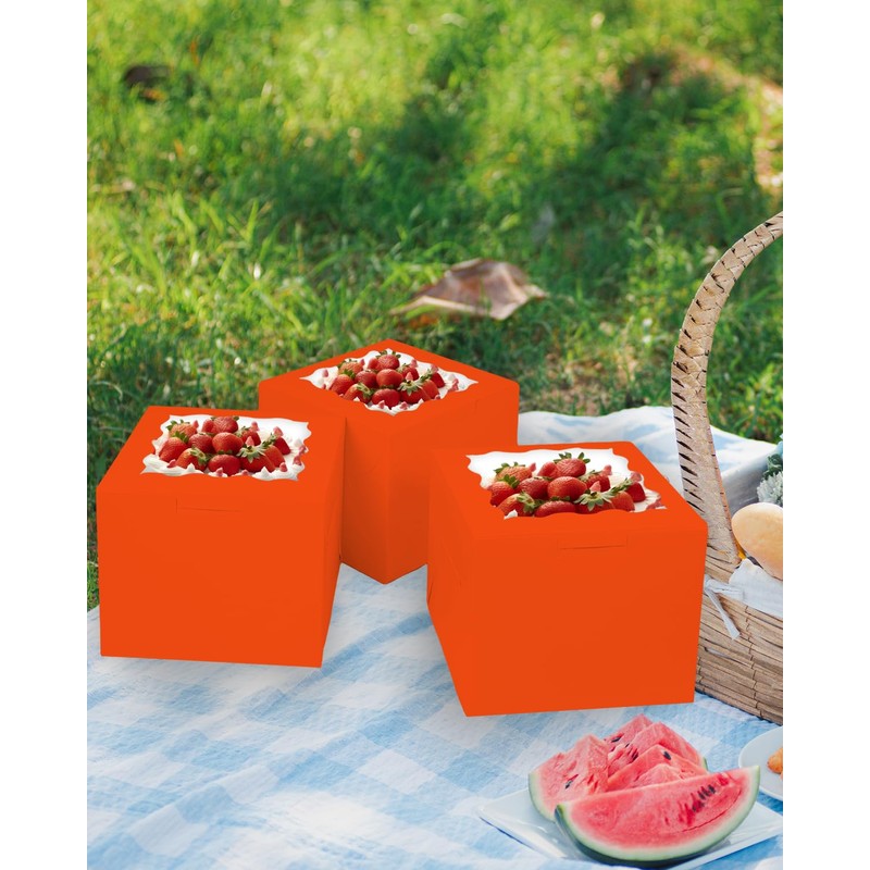 Bakepacker 36pcs 8x8x5 Inches Cake Boxes with Window 18-Packs Orange