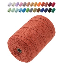 GOHOF Macrame Cord 3mm x 200m Premium Cotton Macrame Rope 4 Strands One The Perfect Materials For Macrame Art Cotton Cord Without Chemicals (Redbrown)