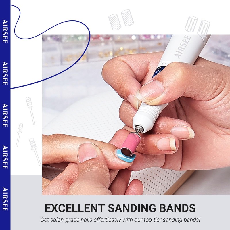 AIRSEE Sanding Bands for Electric Nail Drill 100 Piece Set