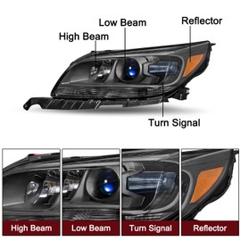 JSBOYAT Projector Headlight Assembly [Halogen Model] Fit for 2013-2015 Chevy Malibu ECO LT LTZ/ 2016 Limited OE Style Factory Headlamp, Black Housing with Amber Reflector (Bulbs Included)