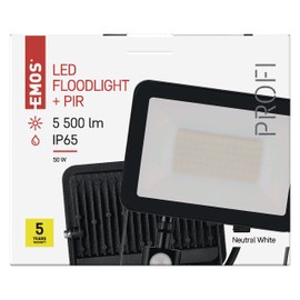 EMOS LED Spotlight Professional 20 W with Motion Sensor, Waterproof Aluminium Floodlight for Indoor and Outdoor Use, Brightness 2200 lm, Neutral White 4000 K, CRI>80, Service Life 50,000 h,