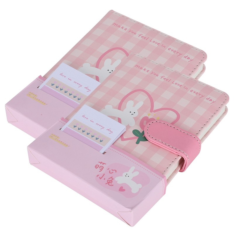 2Sets A6 Magnetic Buckle Notebook Binder Cute Bunny Pattern Daily