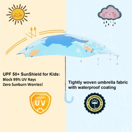 BAODINI Kids UV and Rain Umbrella Sun Protection With Round Edges for Boys Girls Toddlers Easy Grp Curved Handle Stick Umbrella with Reflective Strip