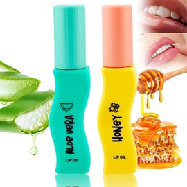 Hydrating Lip Oil Set, 2Pcs Aloe Vera & Honey Infused Lip Gloss Set, Long Lasting Nourishing Lip Care, Non-Sticky Hydrating and Moisturizing Lip Balm for Dry Lips, Plumping Lip Glow Oil