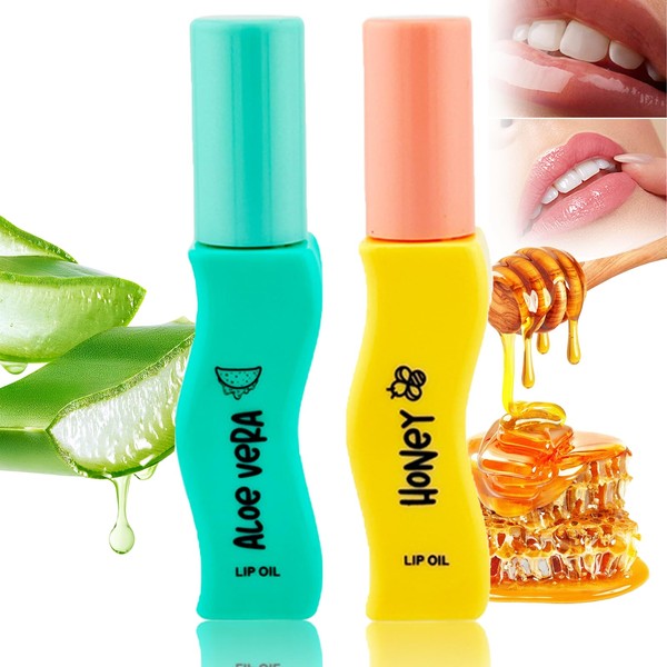 Hydrating Lip Oil Set, 2Pcs Aloe Vera & Honey Infused