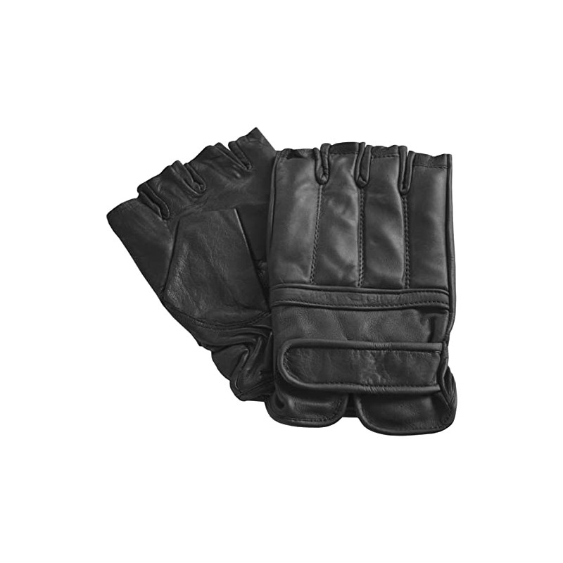normani Quartz Sand Leather Gloves Without Fingers, Dark Black