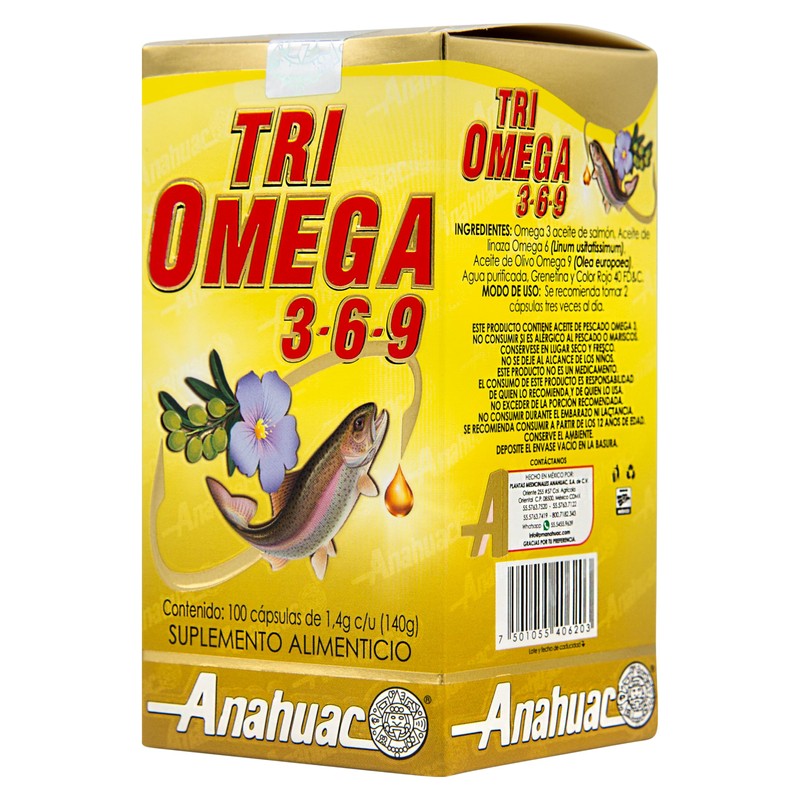 TRIOMEGA 3, 6, 9, Suplemento Alimenticio, Salud Cardiovascular, 100 capsulas,