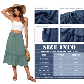 Witsmile Summer Skirts Midi Length Flowy Pleated Tiered Skirts for Women 2025 Dressy Casual(Sage Green,XL)