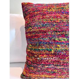 Maker's Craft Decorative 20x20 Inches Hand Woven Throw Square Cotton Pillow Cover in Vintage Texture Weave Boho for Bed, Sofa, Chairs (Solid Zebra) (Red Multi)