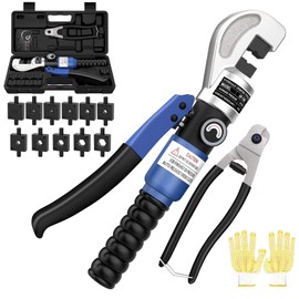 CKE Hydraulic Crimping Tool 10 Ton Hydraulic Cable Lug Crimper, Hydraulic Crimper with 11 Dies for 1/8" to 3/16" Cable Railing Hardware, Cable Railing Crimping Tool Wire Crimper with Cable Cutter HC05