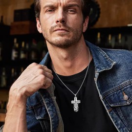 YAFEINI Basketball / Baseball Cross Chain for Men 925 Sterling Silver Sports Pendant Necklace Hip Hop Cross Basketball Jewellery Gift, Sterling Silver, No Gemstone