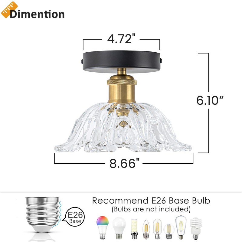 Helitemis 1-Light Vintage Semi Flush Mount Ceiling Light, Black and