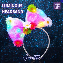 JEAIRTS Light Up Bow Headband Glow Daisy Flower Headpiece Led Bow-knot Hair Accessories for Women