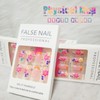 French Tips Short Square Press on Nails with Flower Stereoscopic