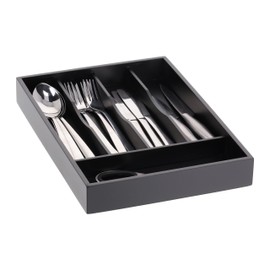 Relaxdays Cutlery Tray, 5 Compartments, Drawer Organiser System, HBD: 4.5 x 34 x 25 cm, Bamboo, Cutlery Organiser, Black
