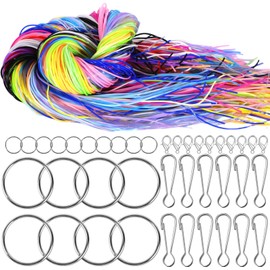 SaiXuan Colorful Craft Kit: 200pcs Braided PVC Rope, 10 Split Rings, 10 Keyrings, 10 Key Clips, 10 Lobster Clasps, 20 Colors