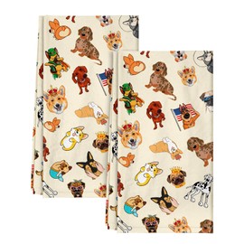 Miss Adola Tea Towels Set of 2-18"x26" Cotton Kitchen Towels with Hanging Loop Floursack Dish Cloths Cute Funny Reusable Hand Towel for Housewarming Kitchen Decor, Dog Lover Girl