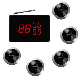 SINGCALL Wireless Restaurant Calling System Waiter Call Button Bell Alert Notifier Beeper, Small Receiver Big Screen, Pack of 5 Pagers and 1 Receiver