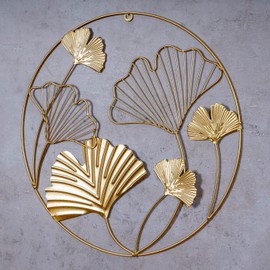 Wall Picture Diameter 40 cm Ginkgo Gold Metal Wall Decoration Wall Hanger Metal Picture Decoration Wall Object Decoration Picture