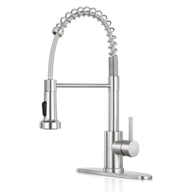 Kitchen Faucet with Pull Down Sprayer,Commercial Single Handle Stainless Steel Kitchen Faucets with Deck Plate (Brush Nickel)