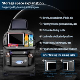 ONISMEZ Backseat Car Organizer with Tray,Backseat Car Organizer with Foldable Tablet Holder Table and 8 Storage Pockets, Car Seat Organizer for Kids Travel Trip (2pack)