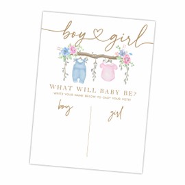 Gender Reveal Signature Voting Sign, Baby Clothes & Floral, What Will Baby Be? Guess He Or She Game For Baby Shower Party, Self-Standing Sign, Party Favor & Decoration(11"X 15")-A03