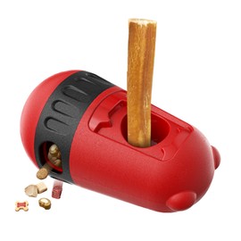 LIFLIX Bully Stick Holder, 2-in-1 Feeding Toy Dogs, Adjustable Bully Stick Holder for Small, Medium and Large Dogs to Prevent Swallowing, Red