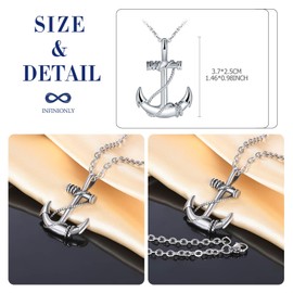INFINIONLY Mens Boys Vintage Stainless Steel Anchor Necklace Fashion Silver Anchor Pendant with Chain for Teenagers