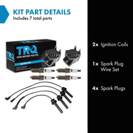 TRQ Ignition Coil and Spark Plug Kit 7 Piece Spark Plug Wire Set Iridium Spark Plugs Compatible with 2000-2002 Saturn SC2 SL2 2000-2001 SW2