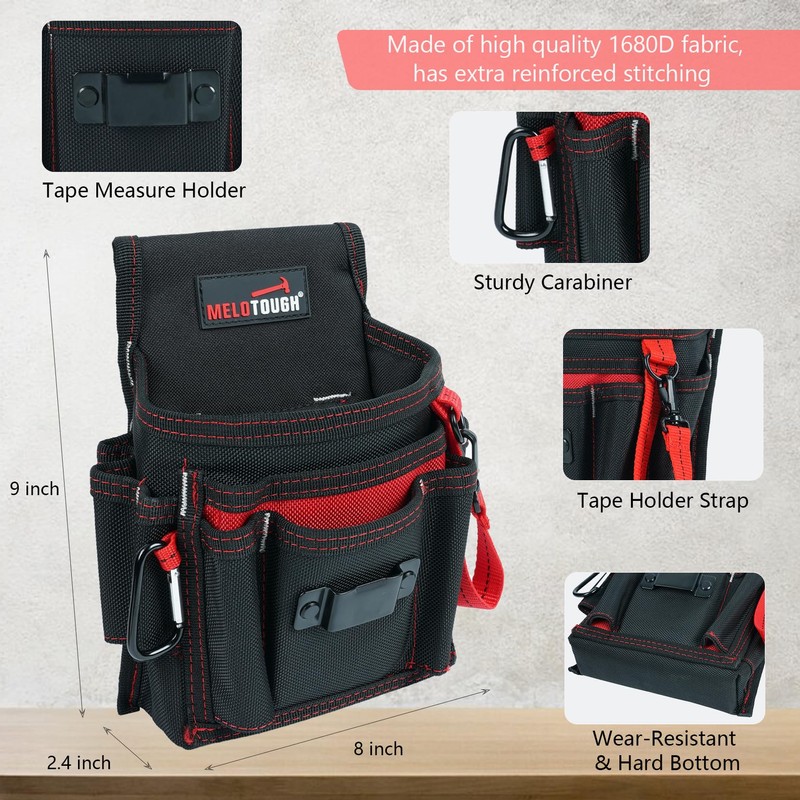 MELOTOUGH Electrician Tool Pouch Lightweight Belt Organizer with Tape Holder