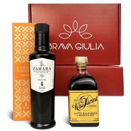 Brava Giulia Gift Box – Sicilian Extra Virgin Olive Oil and Via Farini Aged Balsamic Vinegar of Modena – Imported from Italy – 2 Bottle Set (8.45 fl oz Each)