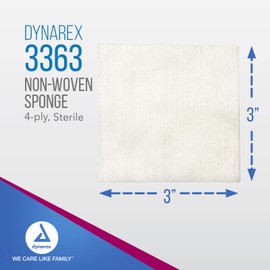 Dynarex Non-Woven Sponges, Sterile, Gauze Sponges, for Cleansing, Prepping and Dressing, Highly-Absorbent and with Less Linting, 3"x 3", 4 Ply, 1 Case of 1200 Non-Woven Sponges (24 Boxes of 50)