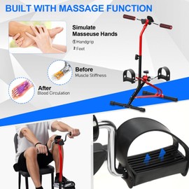 hatleues Pedal Exerciser Bike Hand Arm Leg and Knee Peddler Adjustable Fitness Equipment for Seniors, Elderly Home Pedal Exercise Bike for Full Body Workout - Great Gift for Elderly Red