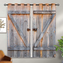 Old Antique Door Blackout Curtains for Girls Boy Home Decor, Wooden Rustic Barn Farm House Door Grommet Thermal Insulated Drapes Darkening Window Curtain for Bedroom Living Room, 42 x 45 Inch