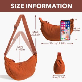 LOCCY Corduroy Dumpling Bag for Women, Waterproof Lightweight Storage Crossbody Crescent Bag, Cross Body Bag with Adjustable Strap for Travelling, Work, School and Daily Use (orange)