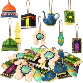 HunnmingRe 24 Pcs Ramadan Tree Ornaments Felt Eid Mubarak Decorations Eid Al Fitr Hanging Castle Lantern Star Moon Islamic Ornaments for Tree Ramadan Eid Mubarak Decoration for Home Party Supplies