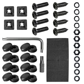 Pleoos License Plate Screws Anti Theft, Rustproof Stainless Steel Car Tag Plate Mounting Hardware - 1/4 Metric M6 Self-Tapping Screws Rust Proof Caps Cover for Front Rear Frame Mounting (Black)