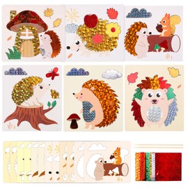 TGFIX Pack of 12 Hedgehog Craft Sets for Children Autumn Foil Fun Craft Hedgehog Creative Crafts Autumn Hedgehog Transfer Film Craft with Foils Gift for Boys Girls 3-10 Years