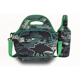 7-Mi Lunch Bag for Kids -Insulated Children Lunch Box Thermal Cooler with Bottle Holder Resistant Reusable for School Picnic Travel Work(Green Dinosaur)