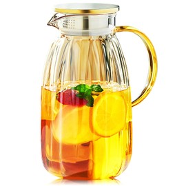 68OZ Glass Pitcher with Lid and Spout, Water Jug, 2000ml Carafe for Hot/Cold Water, Large Iced Tea Pitcher for Coffee, Juice and Homemade Beverage