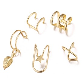 ALRNBY 5pcs Gold Earcuff Set Dainty Earrings for Women Men Trendy Hip-Hop Jewelry Statement