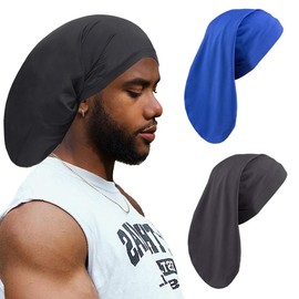 2 PCS Unisex Bonnet Sleep Cap for Dreadlocks and Long Hair - Dreads Head Wrap Locs Caps for Men and Women - Black, Blue:_Locs-Cap-2