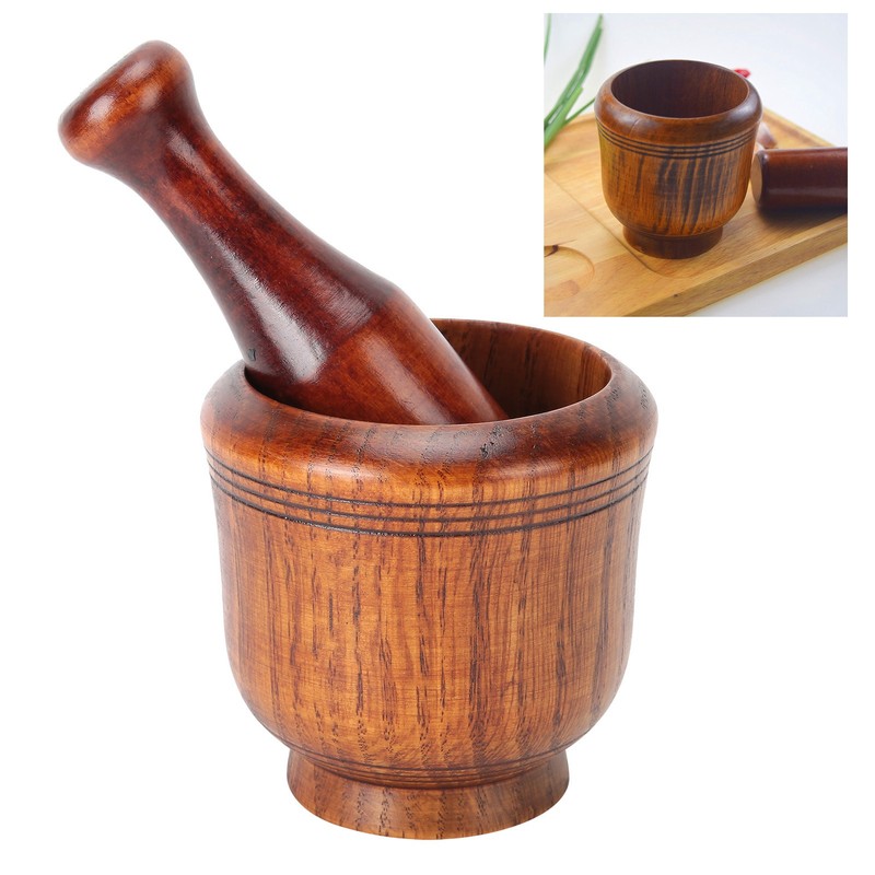 Wooden Grinding Bowl Household Kitchen Manual Garlic Ginger Spices Grinder