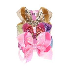 JCLIFE Sparkly Sequin Bow Hair Clips – 3-Pack Glitter Hair Accessories for Girls & Women – Pink, Gold, Rainbow – 3.5" x 4.7" Large Bows for Ponytails & Styling
