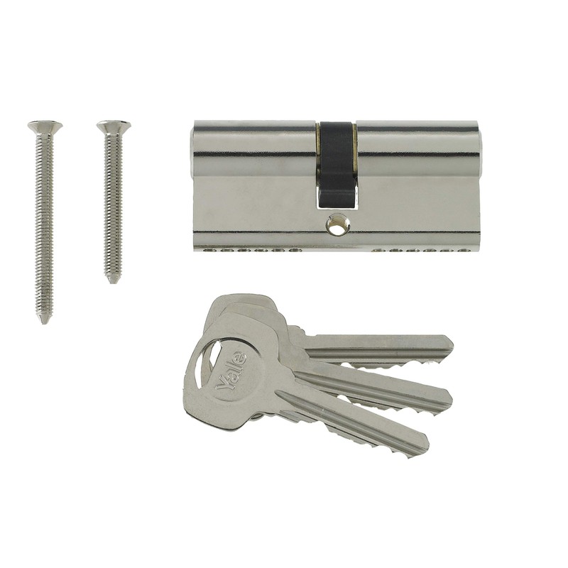 45/55 Nickel Plated Yale Euro Cylinder with 3 x Keys