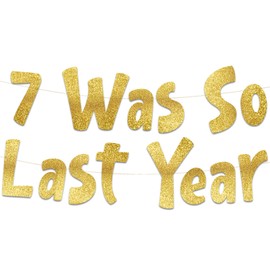 8th Birthday Gold Glitter Banner - Happy 8th Birthday Party Decorations, Supplies and Favors - 8th Wedding Anniversary Decorations