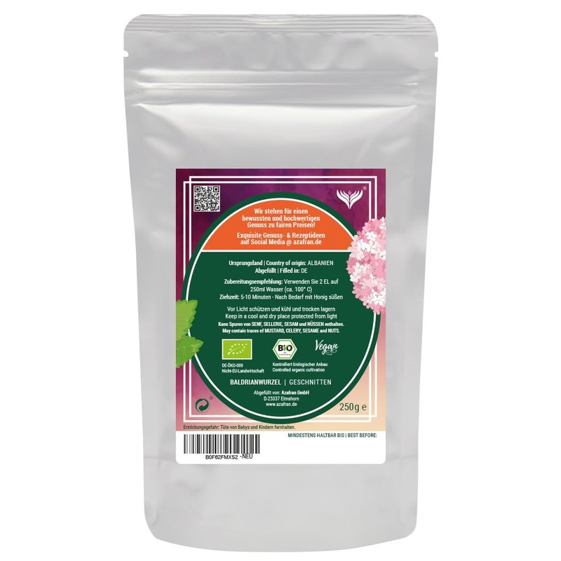 Azafran Organic Valerian Root Dried and Rubed - 250 g