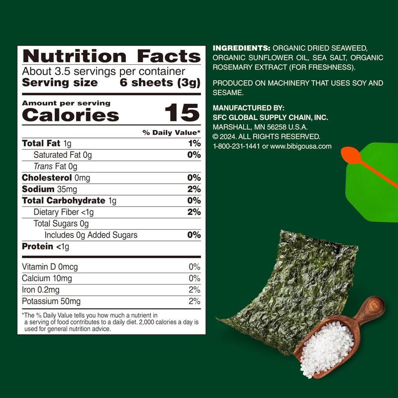 Bibigo Seaweed Snack, Sea Salt Flavor, Non GMO, Gluten Free,