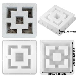 Colingmill 2 Pack Concrete Breeze Brick Molds 11.81'' Double Square Cement Furniture Hollow Brick Mold DIY Casting Reusable Cement Block Molding Wall Decorative Block Mould for Furniture Landscape