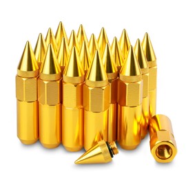 M12X1.5 Spiked Nuts for Rims Aluminum Extended Tuner Lug Nuts 20PCS 60MM (Gold)